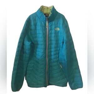 North Face Jacket Girls Size L or 14/16 Turquoise and Lime Green/Yellow